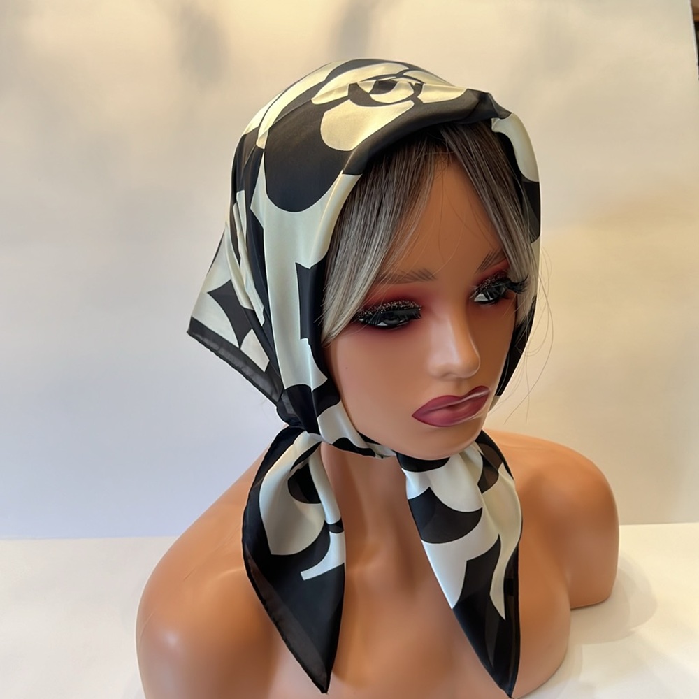 New Inspired Black & Creamy Flowered Colored Scarf - Picture 2 of 6